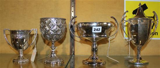 Four silver trophy cups, various